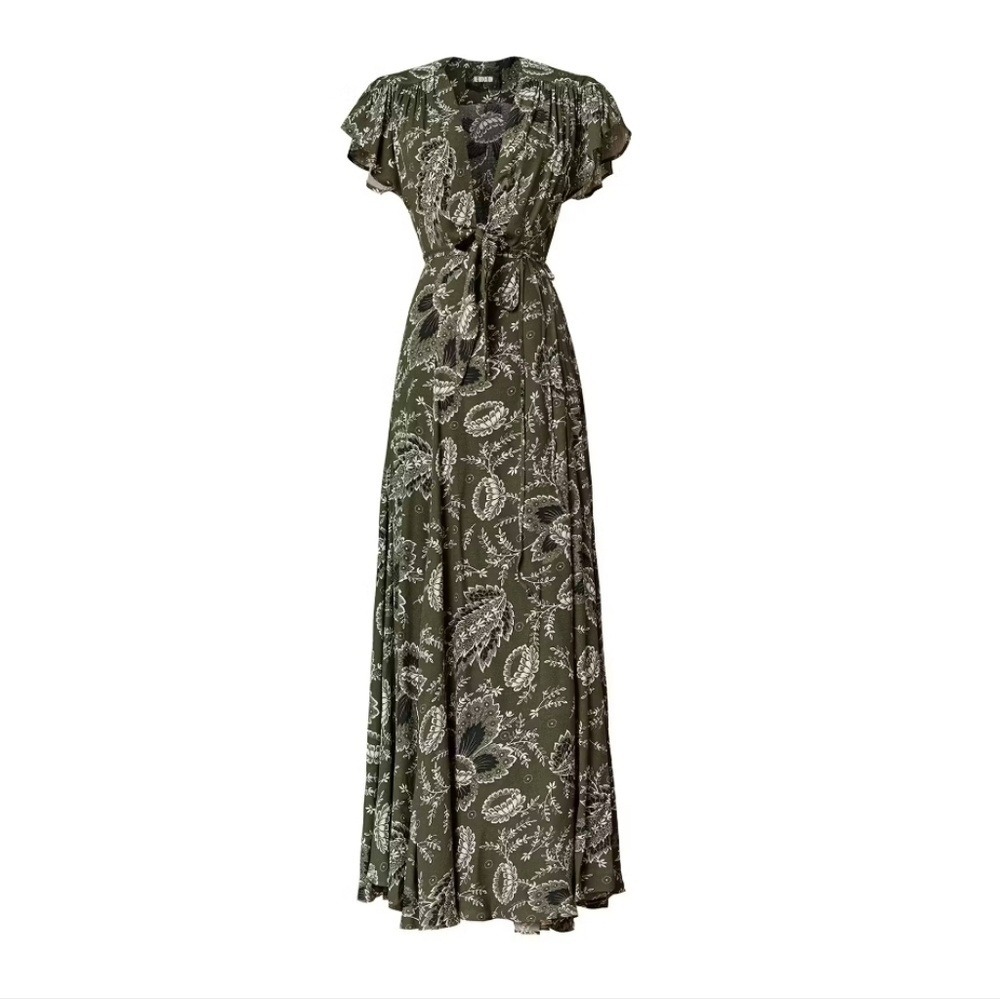 Reformation Orchid Maxi Dress Green Paisley Tie Front 2 xs euc floral wedding - Picture 14 of 14